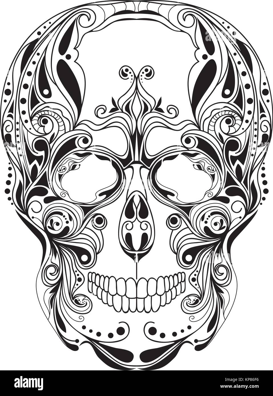 Human skull patterned, art, design, ornament, Stock Vector