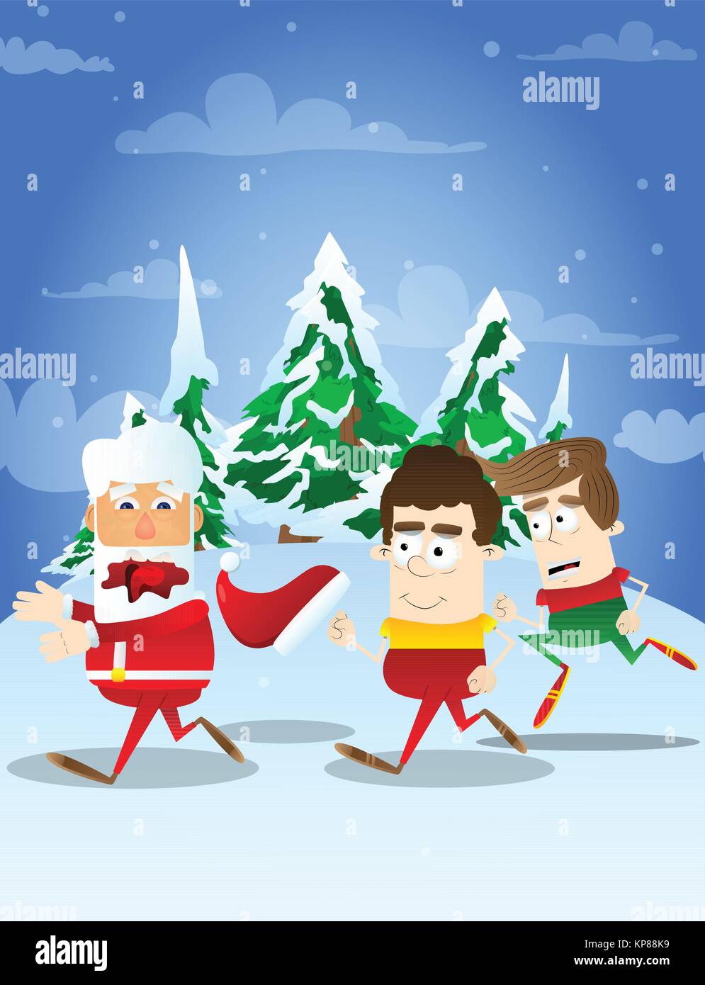 Santa Claus chased by kids. Vector cartoon character illustration Stock ...
