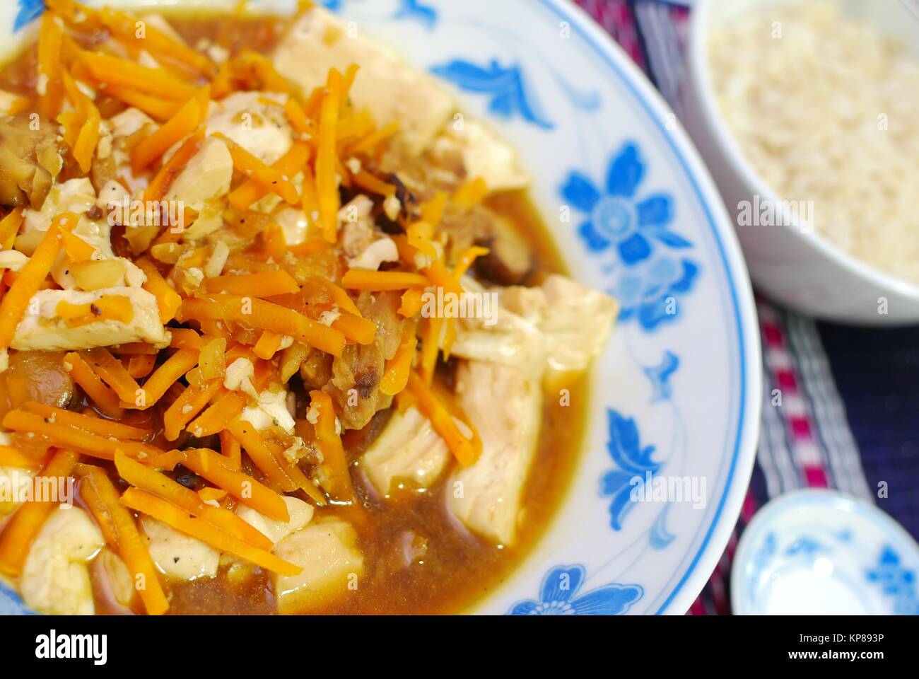 Home cooked Chinese vegetarian bean curd cuisine. Ingredients include