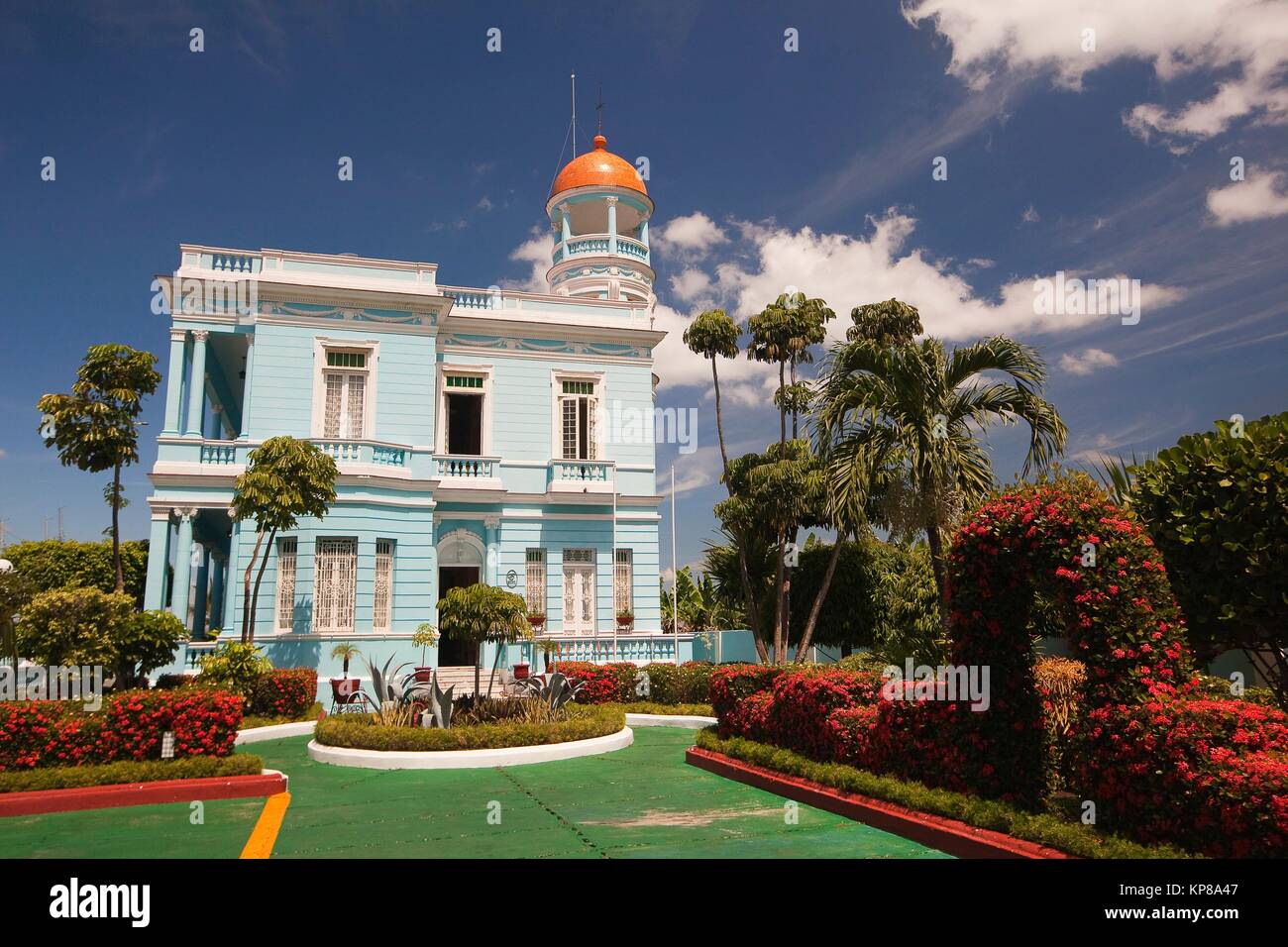 View to the Palacio Azul- Blue Palace at Punta Gorda district, Cienfuegos, Cuba, Central America Stock Photo