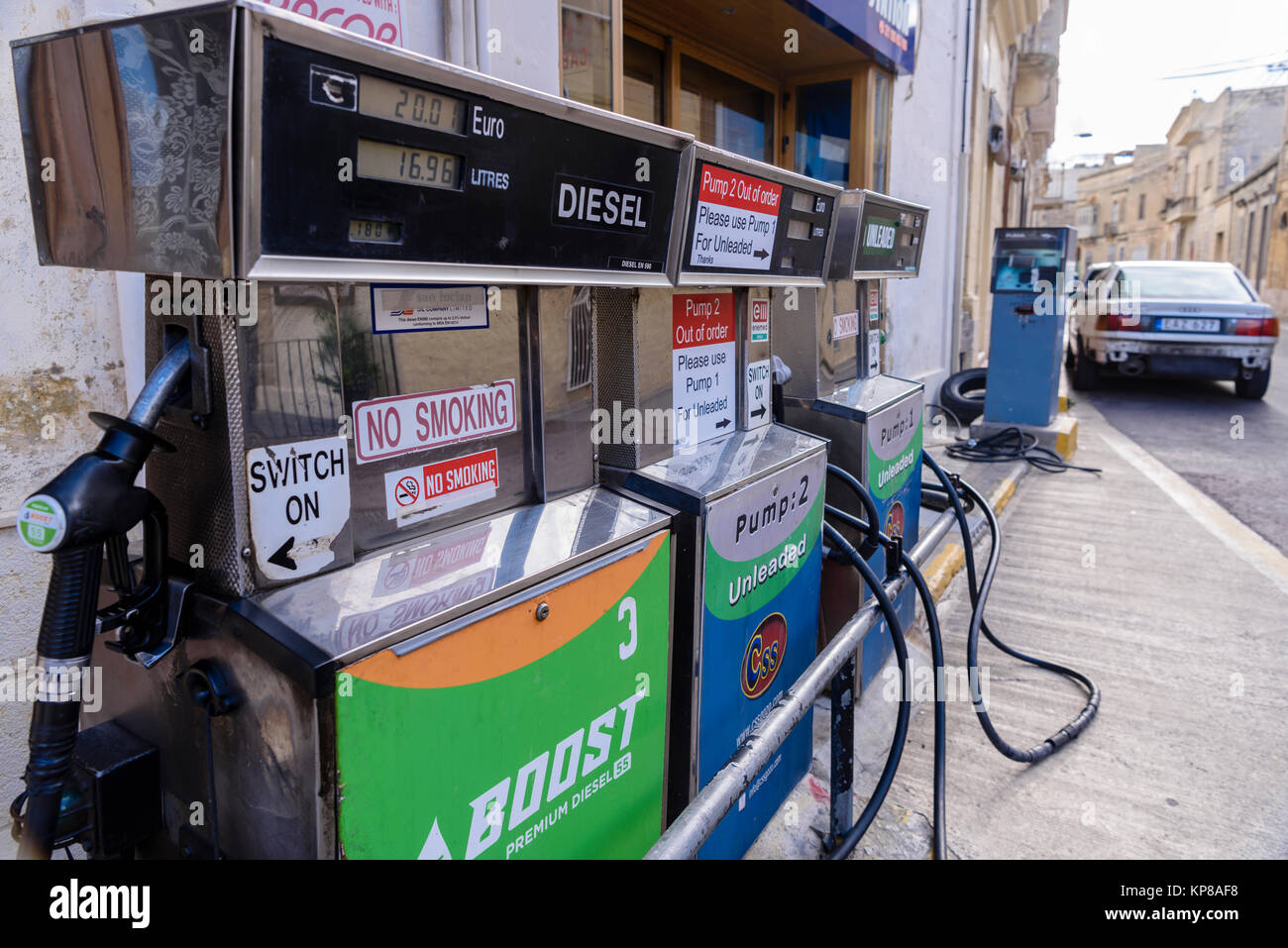 Pumps at an old roadside petrol station, Gozo, Malta Stock Photo Alamy
