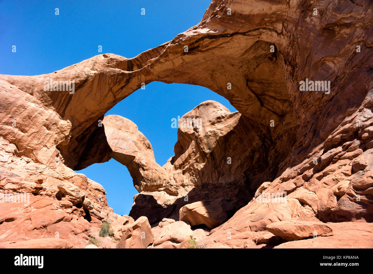 Double sandstone arch, Arches National Park, Moab, Utah, USA Stock Photo