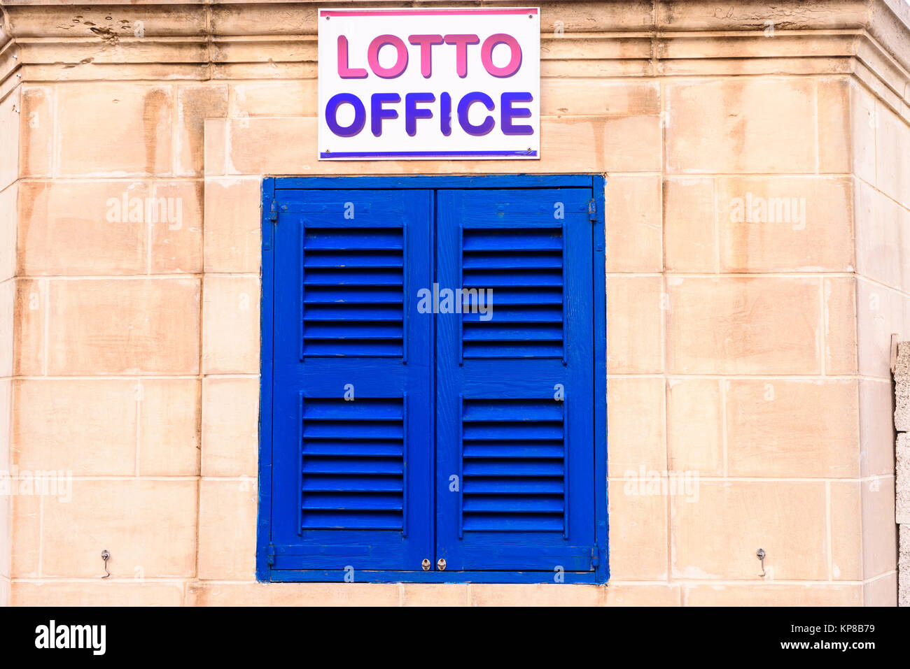 Closed shutters on a Lottery Office kiosk. Stock Photo