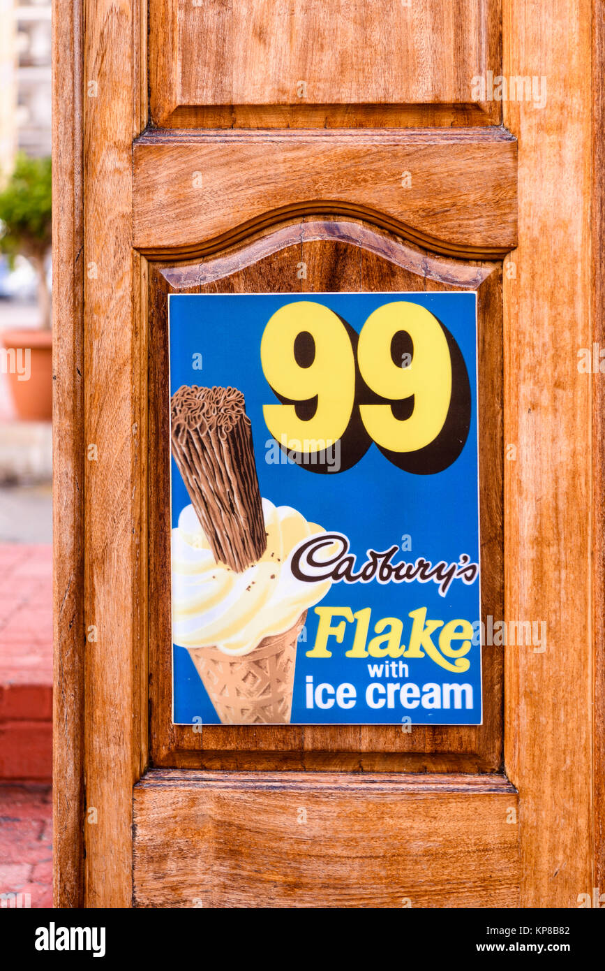 Advertisement for a '99', a Cadbury's flake chocolate in a soft ice-cream on a cone. Stock Photo