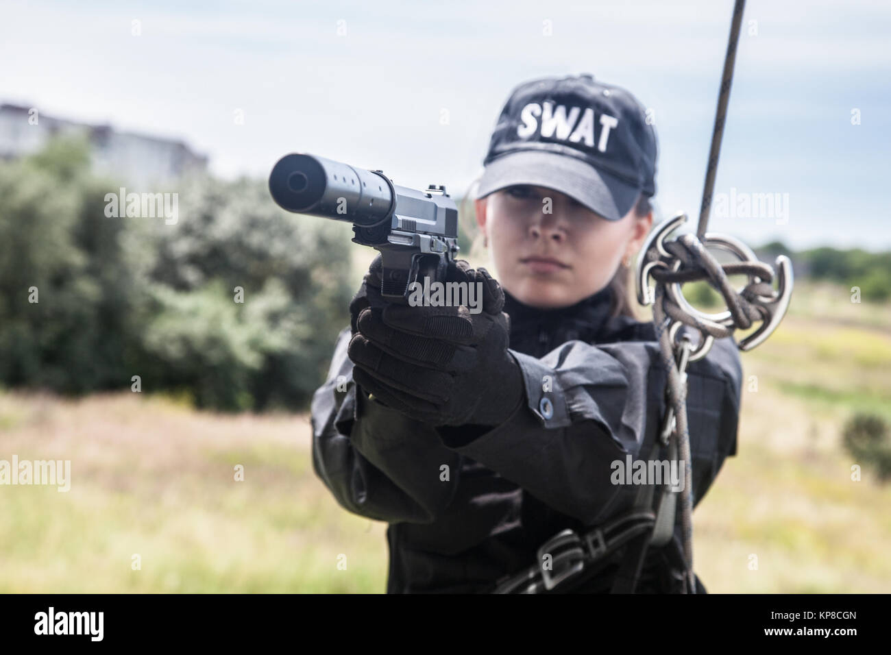 Female police officer SWAT Stock Photo