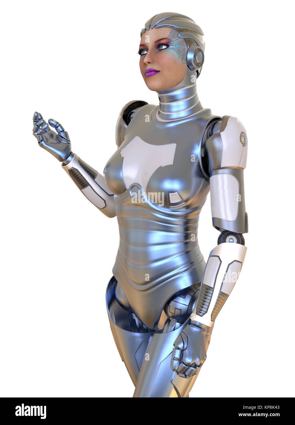 Female robot isolated on white 3d illustration Photo -