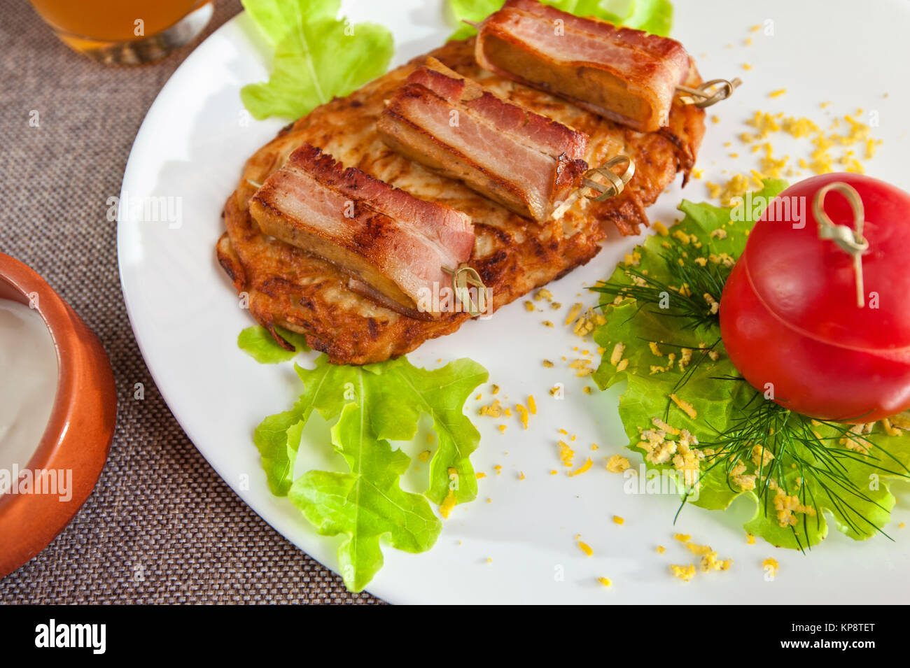 veal meat with bacon Stock Photo Alamy