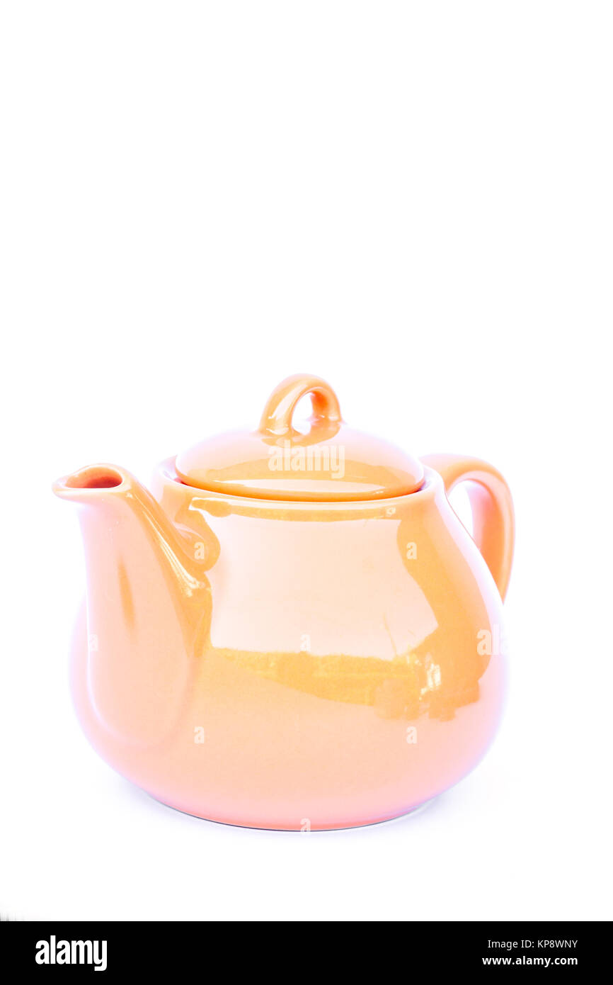 Orange ceramic teapot isolated on white background Stock Photo - Alamy