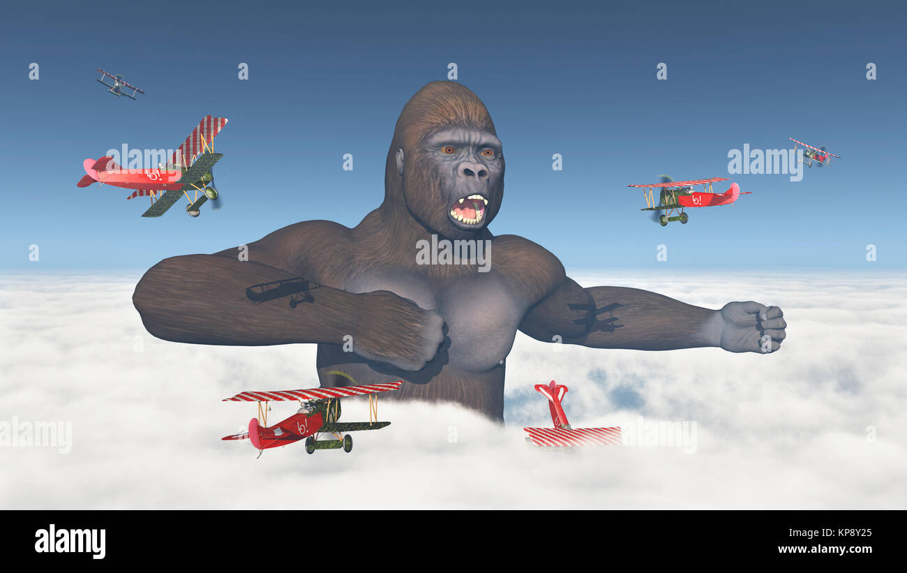 double decks attack a giant gorilla Stock Photo
