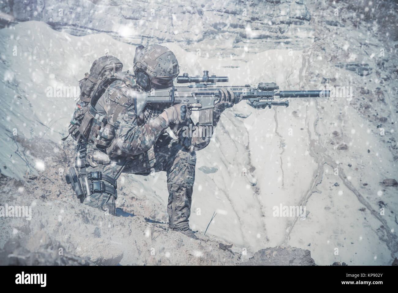 Army ranger in the mountains Stock Photo