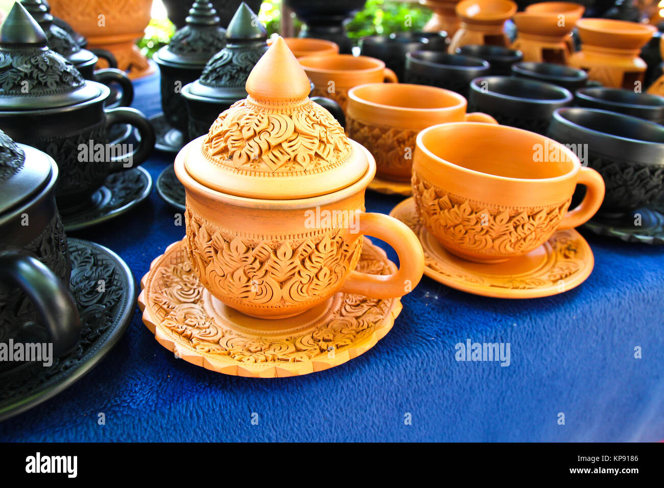 Thai Traditional Clay Pottery in Koh Kret Island, Thailand Stock Photo