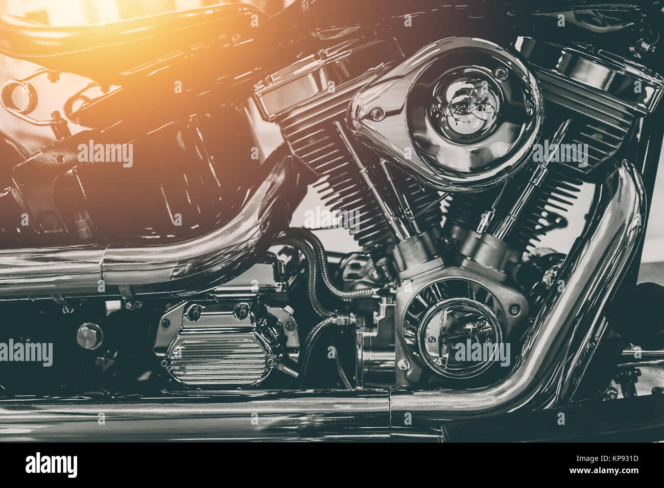 vintage motorcycle engine shiny chrome art photography Stock Photo