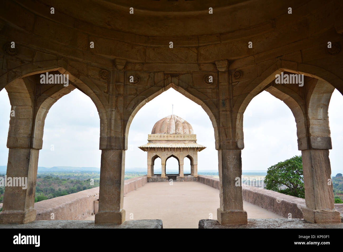 A large sandstone structure originally built as an army observation post it is known today as Roopmati's Pavilion. Stock Photo