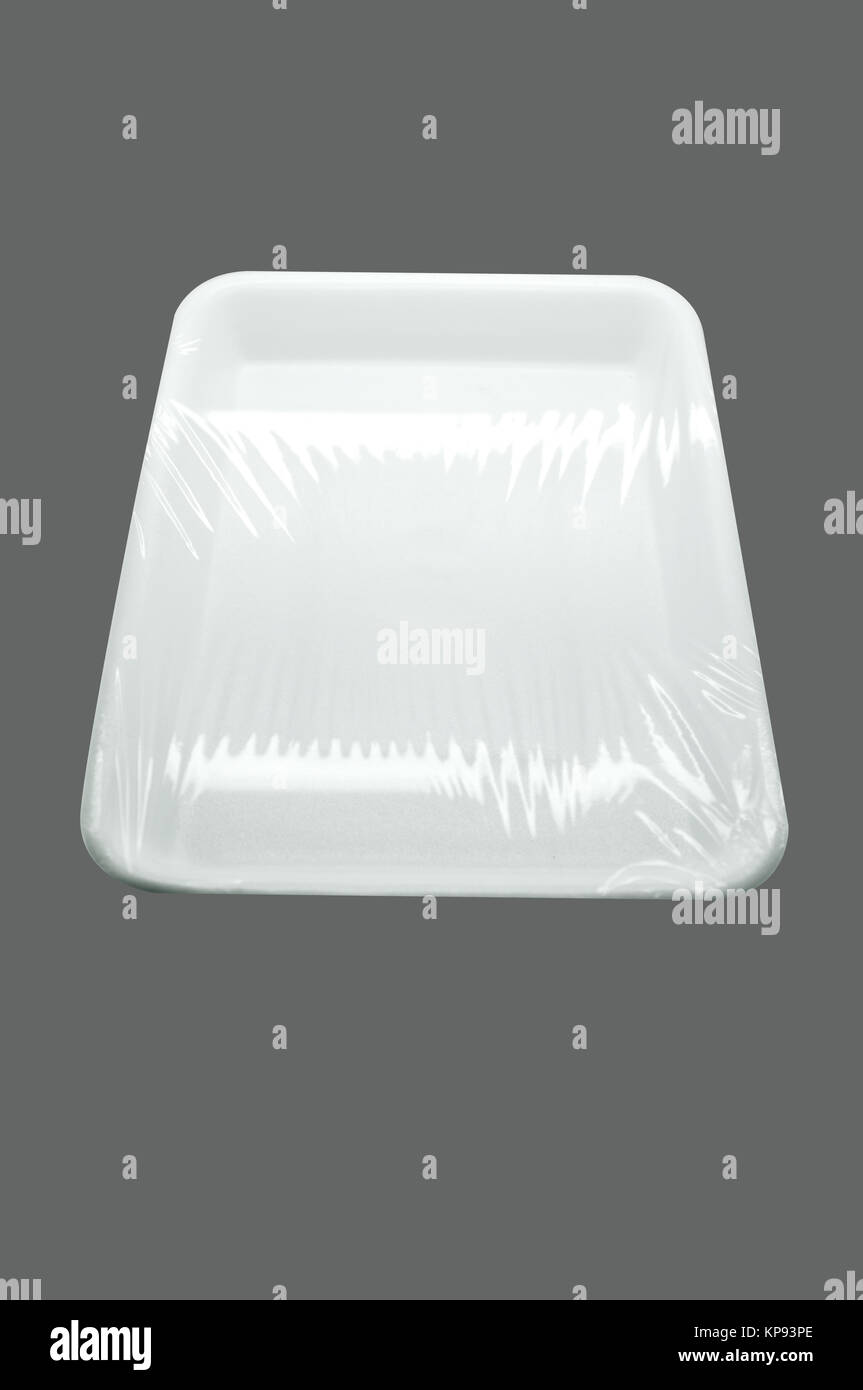 Wrapped white styrofoam food tray Stock Photo Alamy