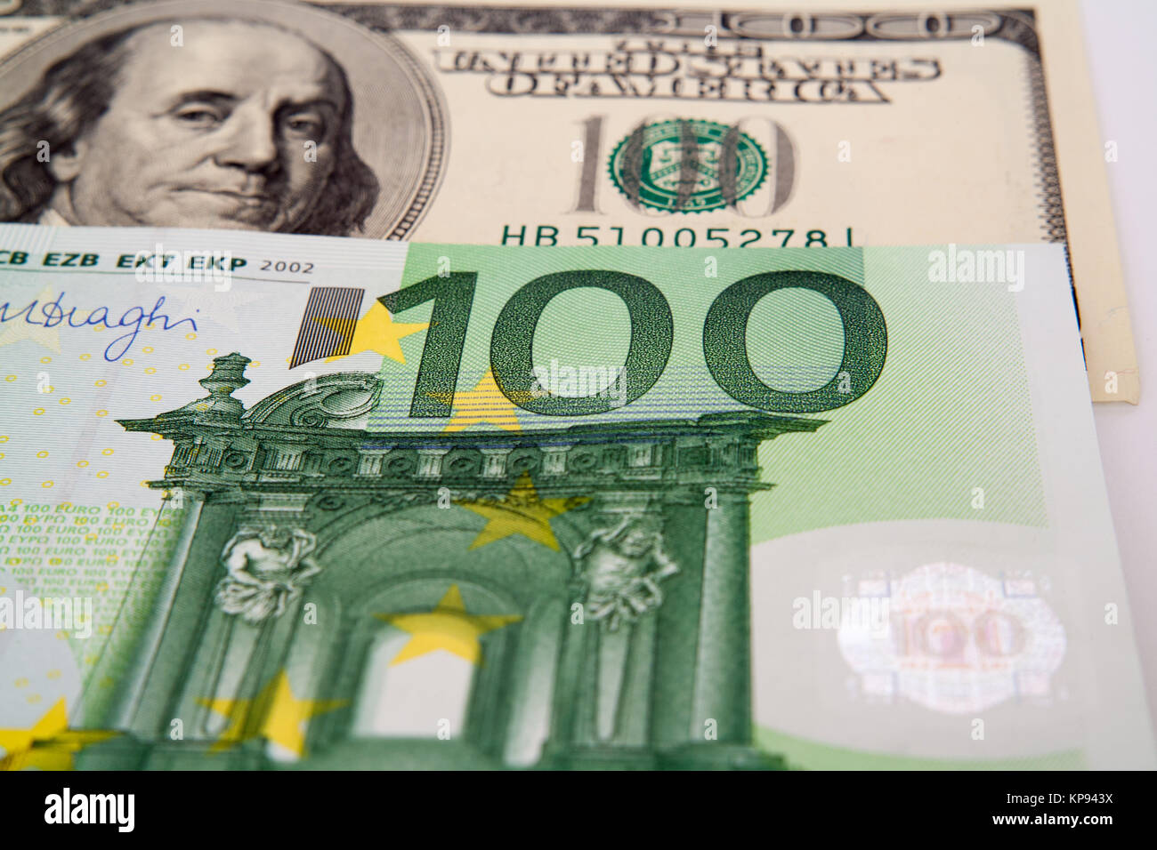 dollars and euro isolated on white background. Stock Photo