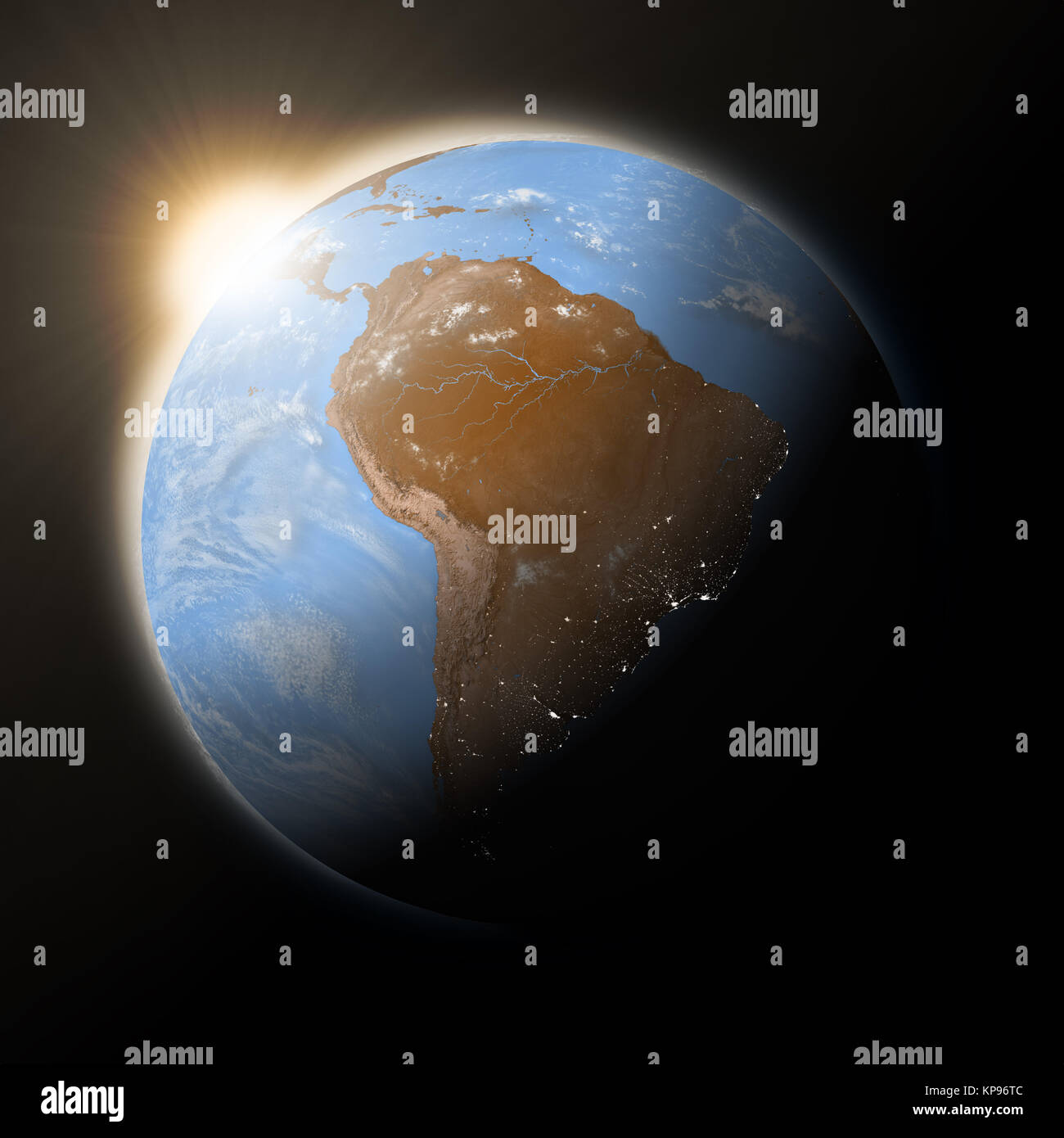 Sun over South America on planet Earth Stock Photo - Alamy