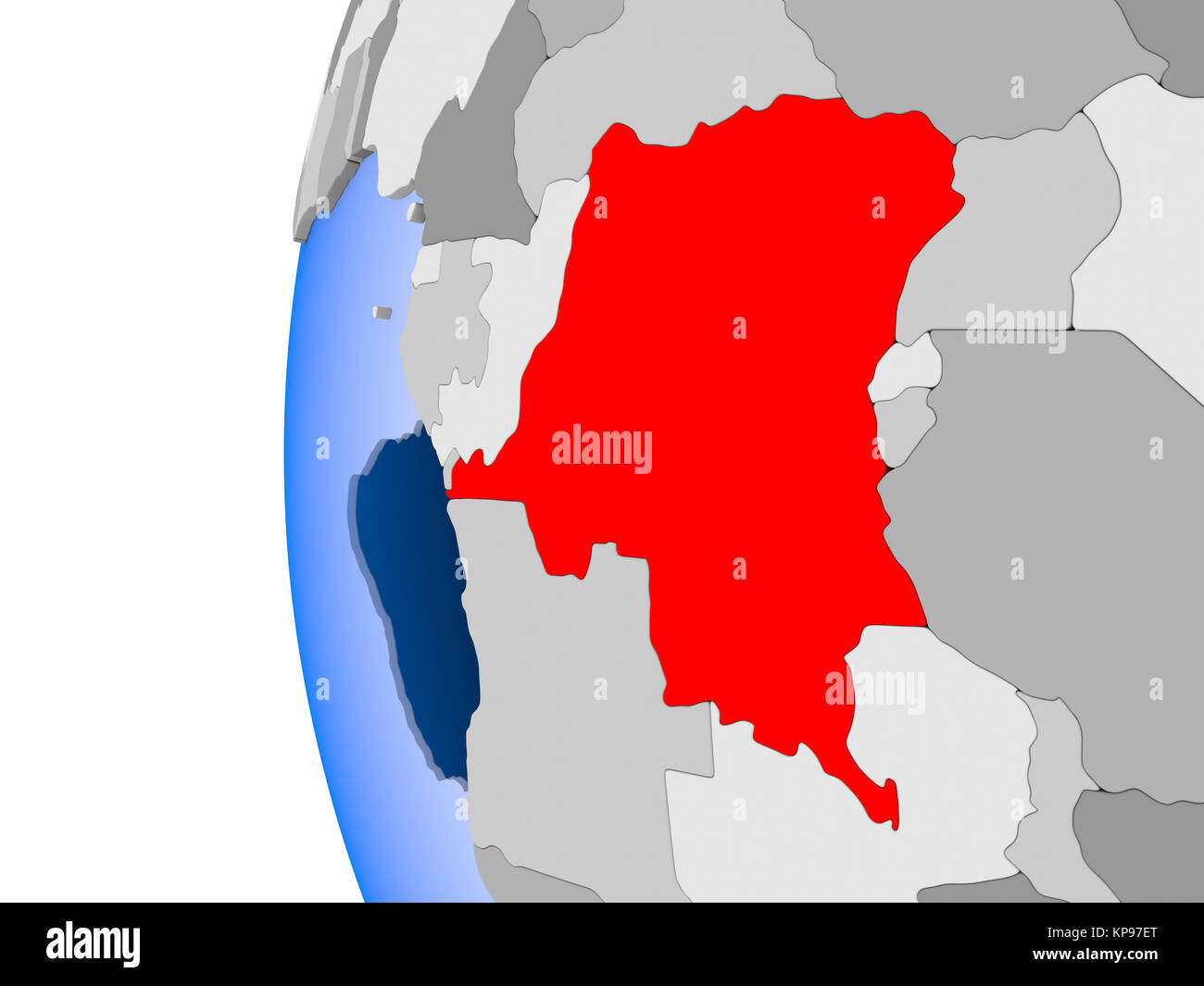 Democratic Republic of Congo in red on political globe with transparent ...