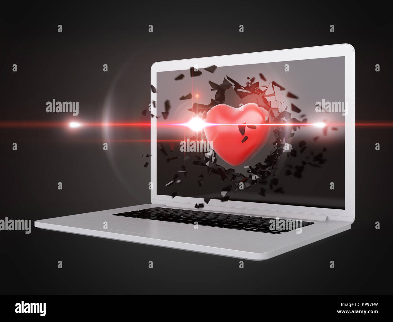 red Heart destroy laptop Stock Photo Alamy