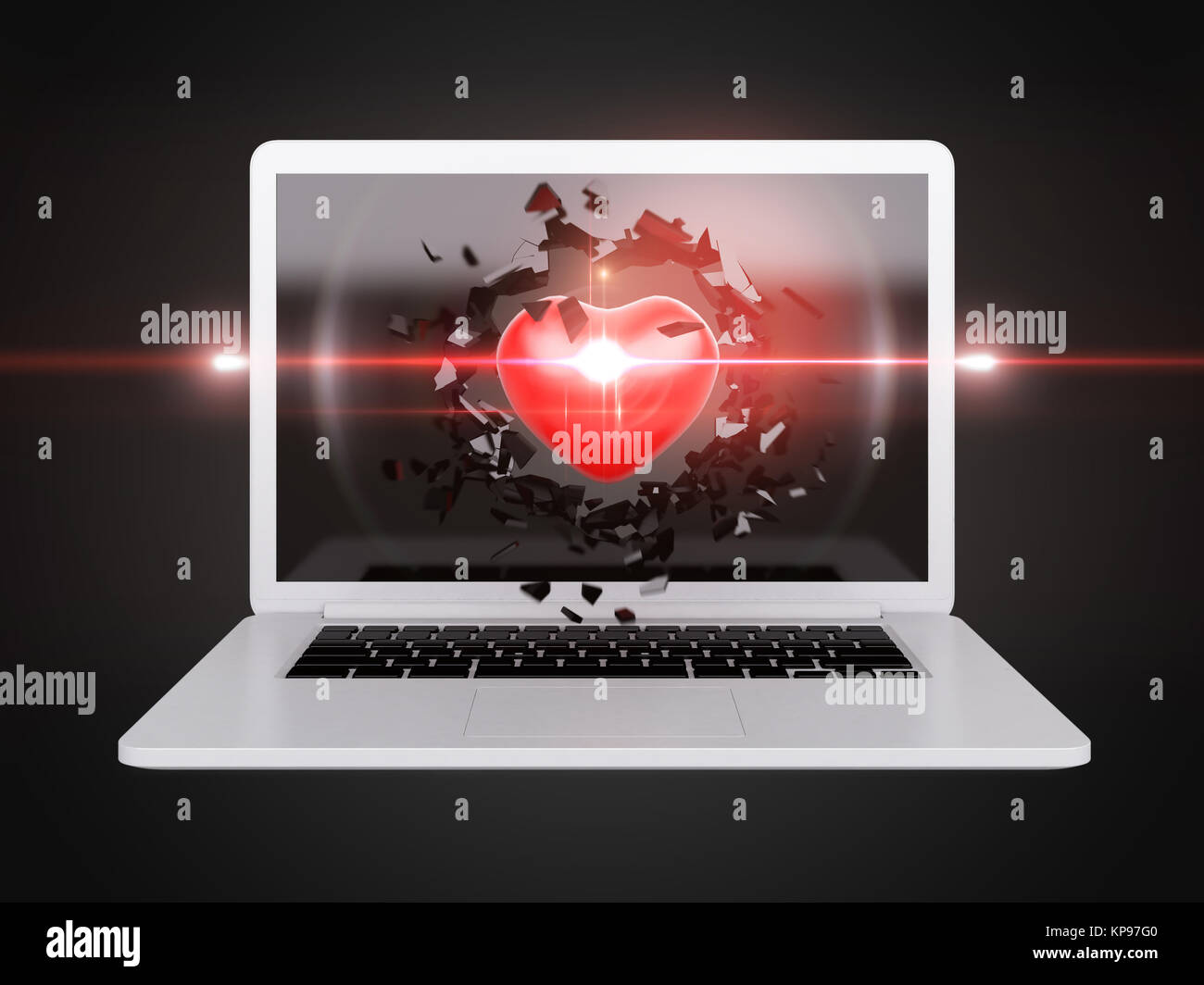 red Heart destroy laptop Stock Photo - Alamy