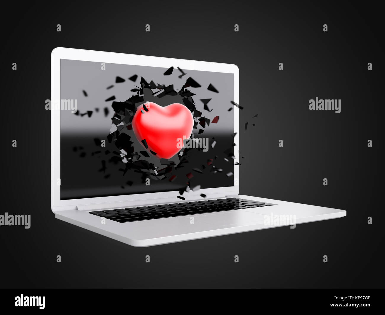 red Heart destroy laptop Stock Photo Alamy