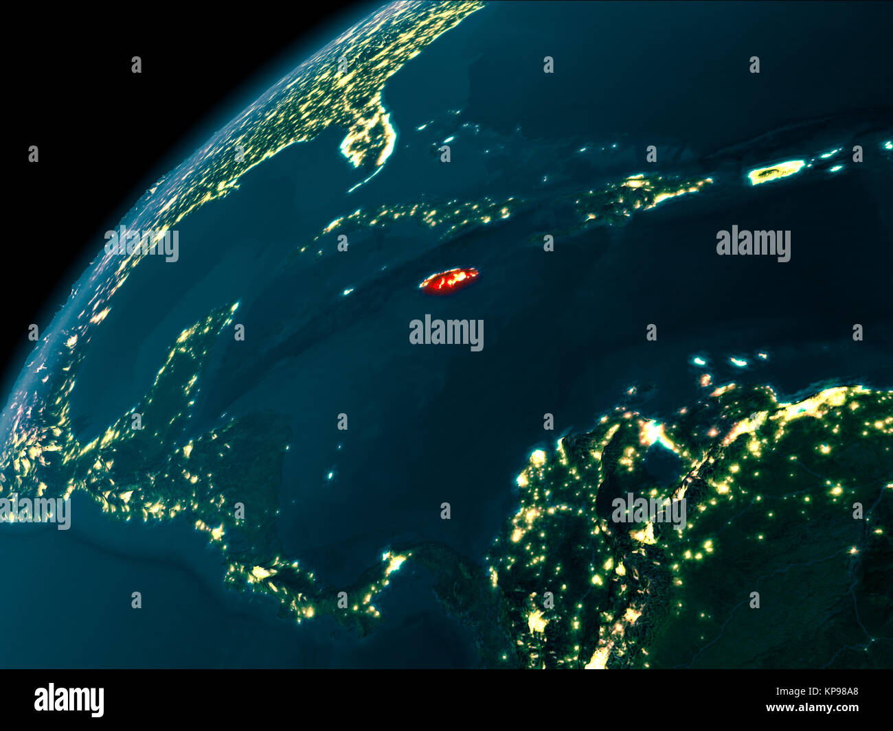 Night map of Jamaica as seen from space on Earth. 3D