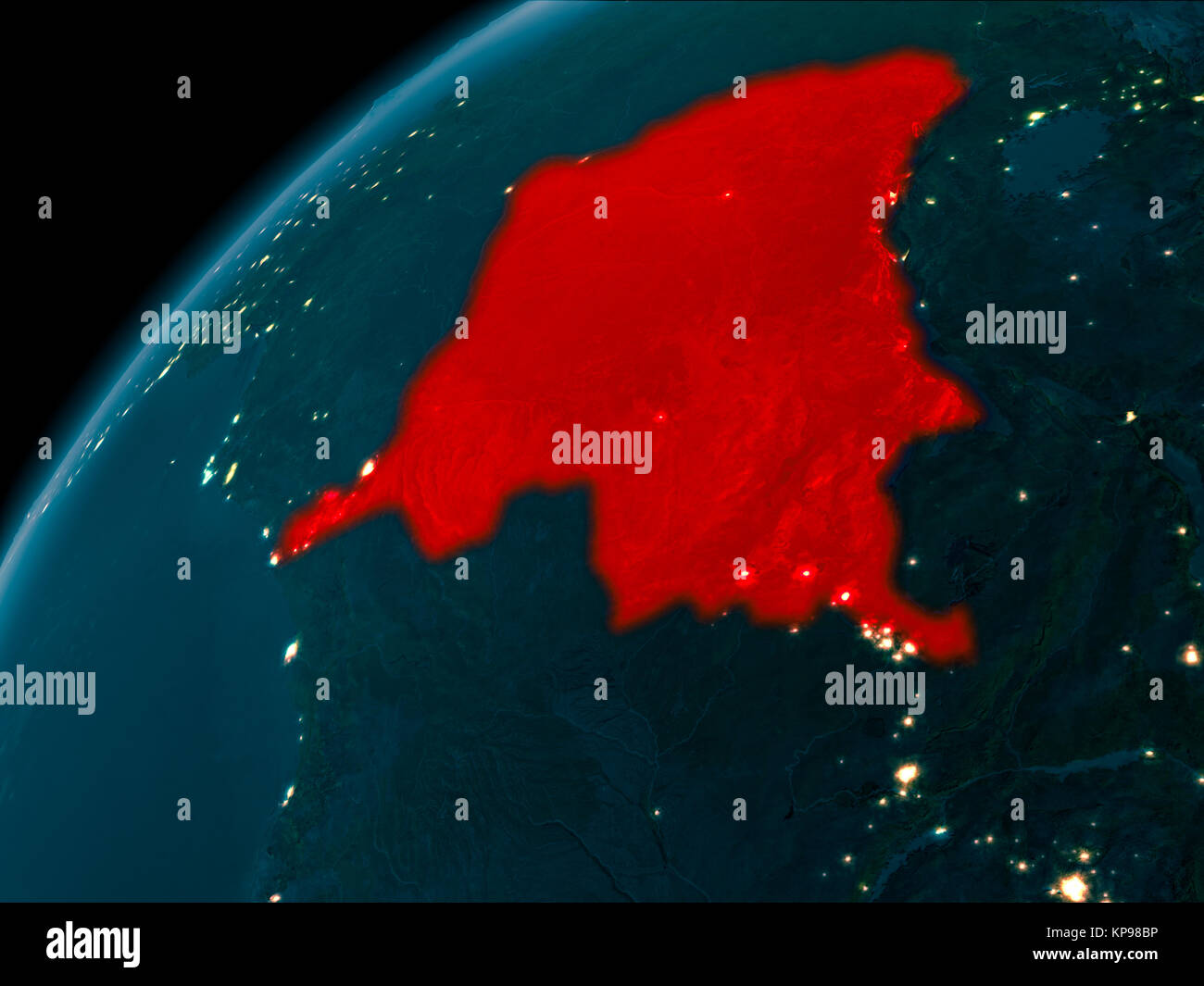 Night map of Democratic Republic of Congo as seen from space on planet ...