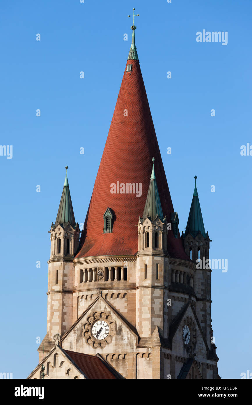 Austria, Vienna, Saint Francis of Assisi Church bell and clock tower