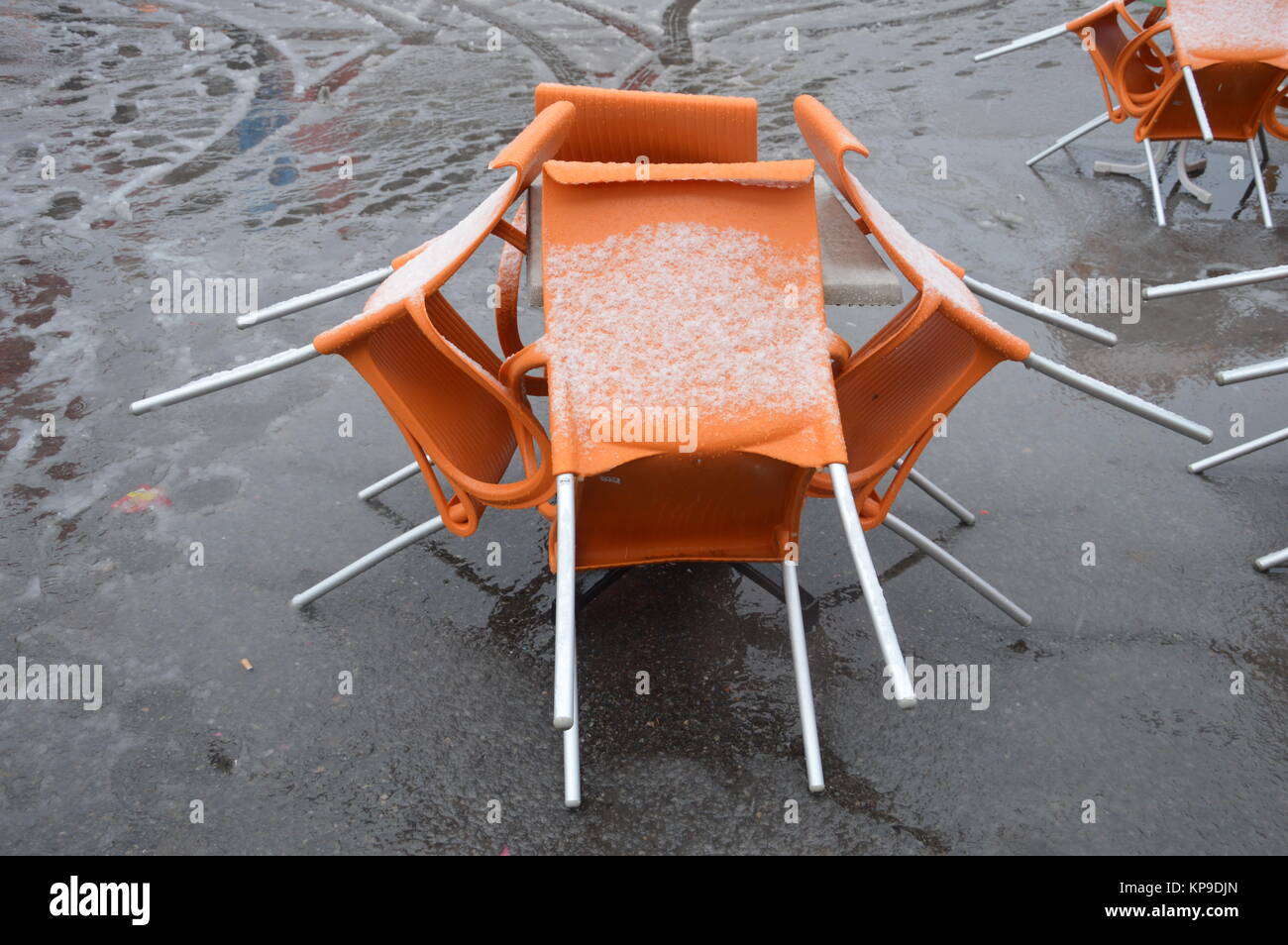 Stuehle im Schnee Stock Photo