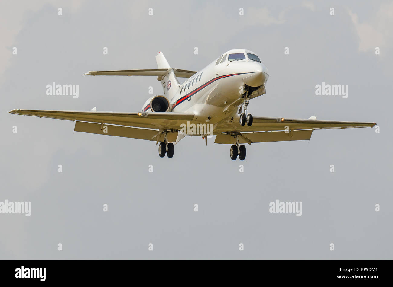 Royal Air Force HS125 CC3 of 32 Squadron on approach to land at RAF Coningsby, UK. Jet plane used for VIP and Royal flight Stock Photo