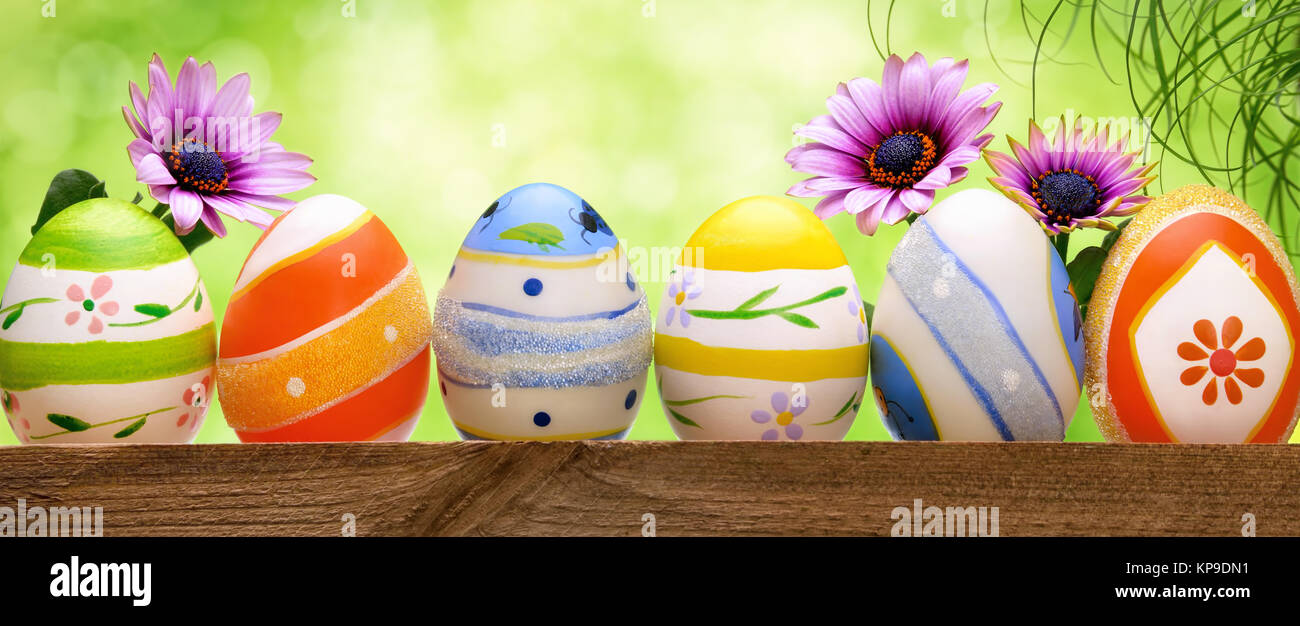easter eggs against light green background Stock Photo