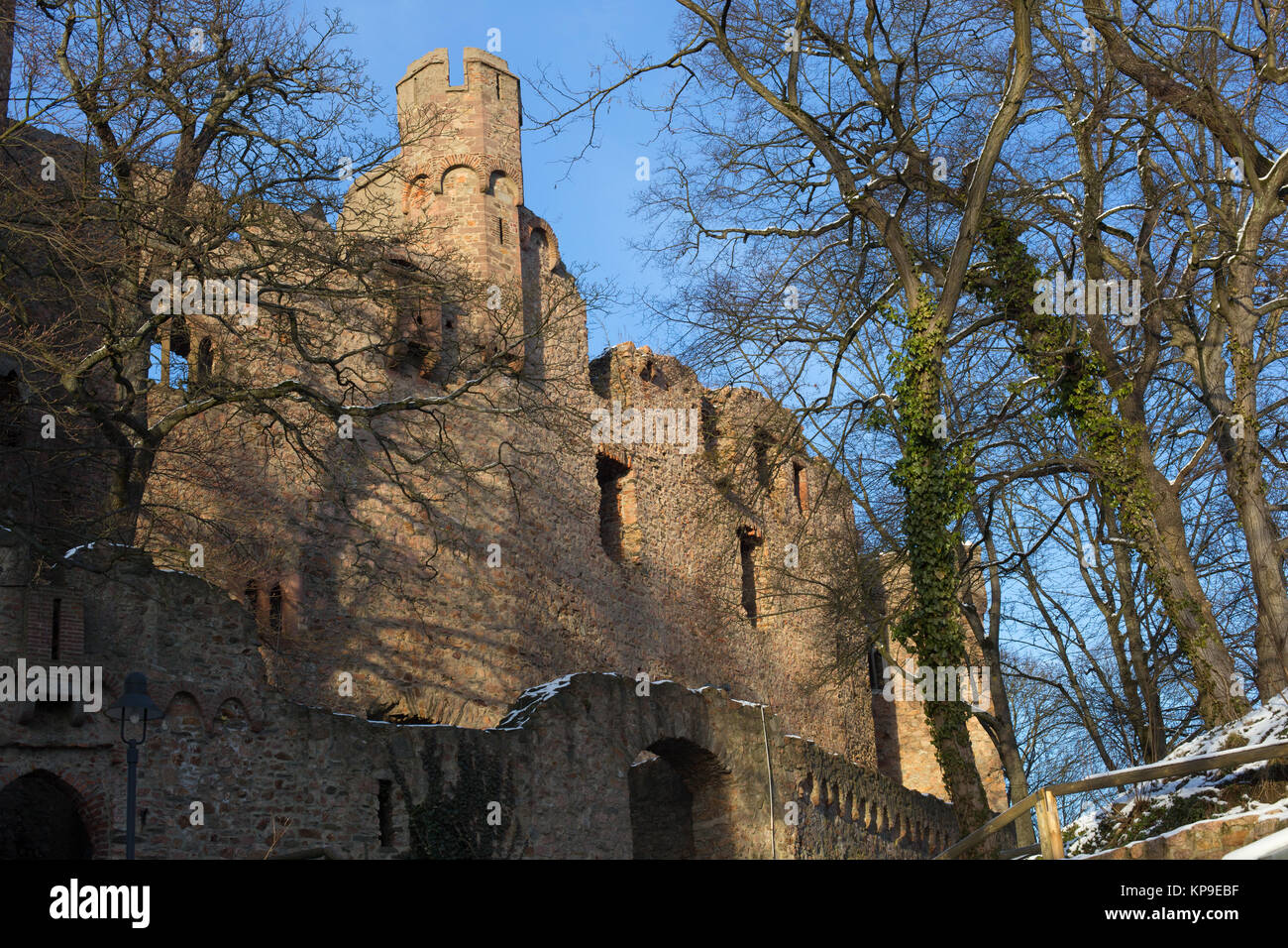 Castle ruins Auerbach Castle (Auerbach Castle) in winter Stock Photo