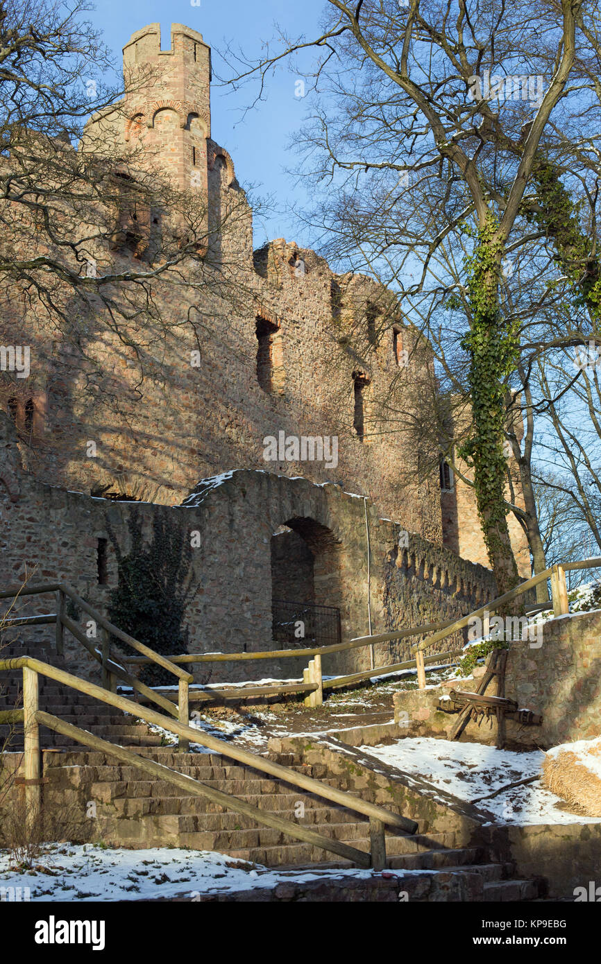 Castle ruins Auerbach Castle (Auerbach Castle) in winter Stock Photo