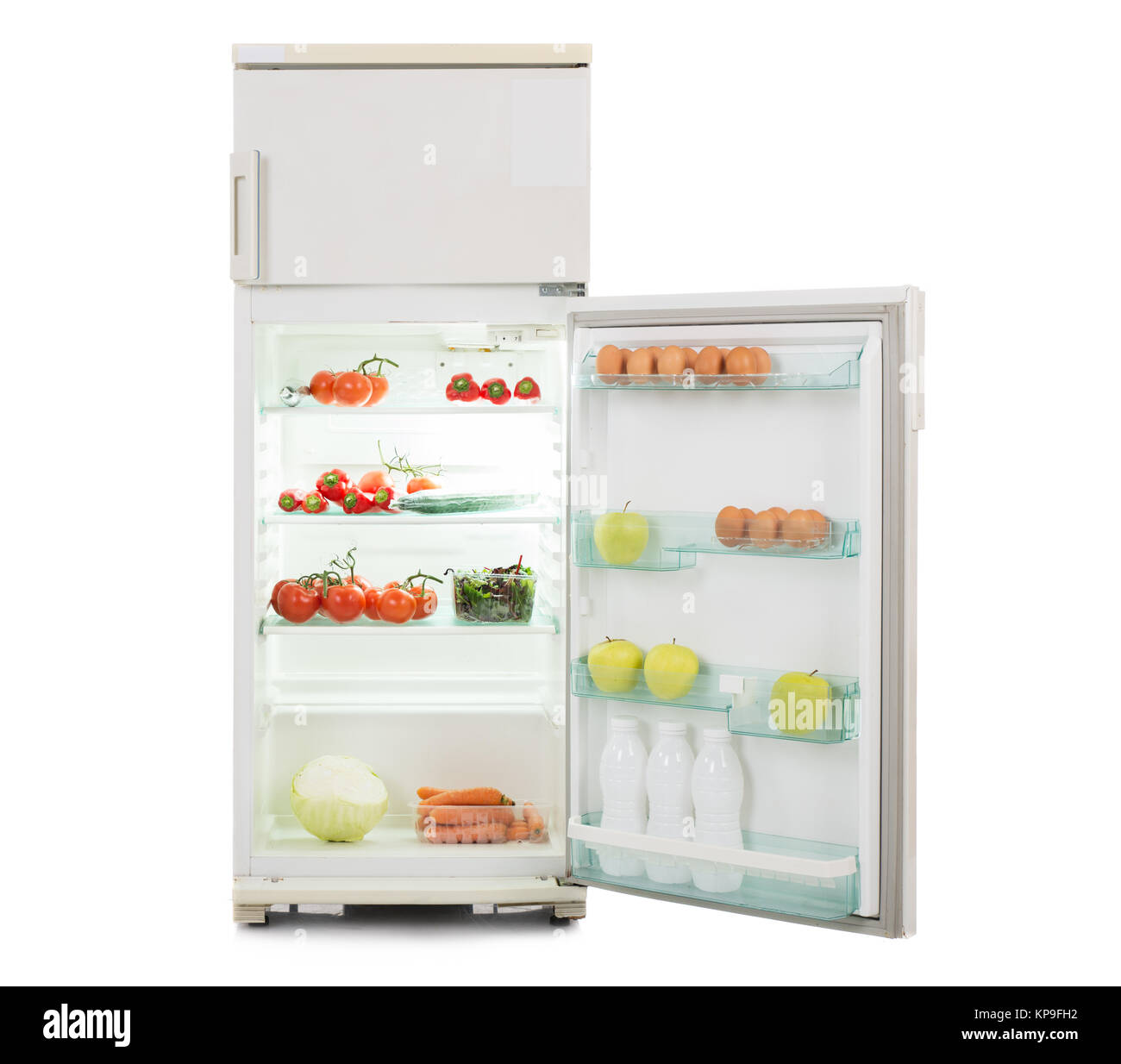 Open Refrigerator Full Of Fresh And Healthy Food Stock Photo