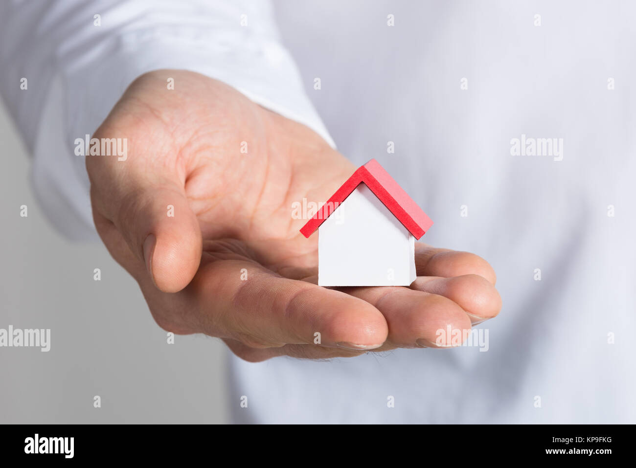 Businessman Holding House Model Stock Photo - Alamy