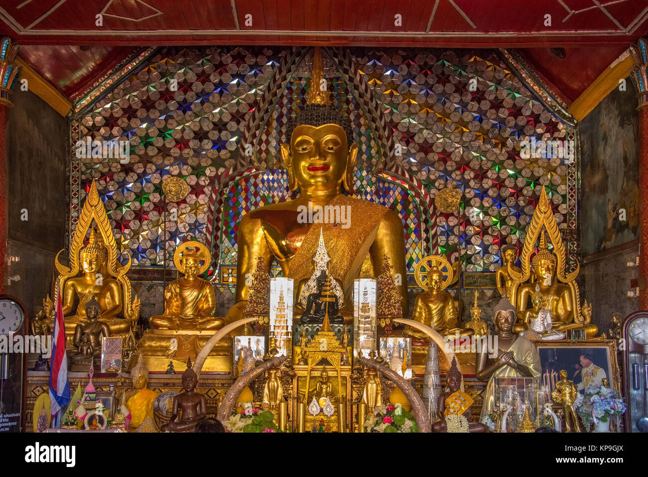 Buddha Images in the Doi Suthep Buddhist Temple near Chiang Mai in northern Thailand. Stock Photo