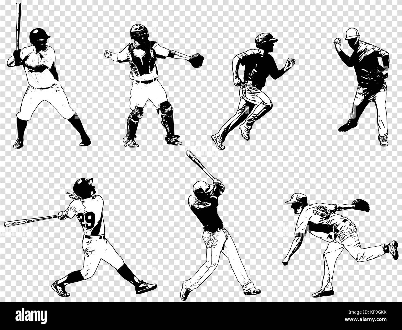 baseball players set sketch illustration,vector Stock Vector Image