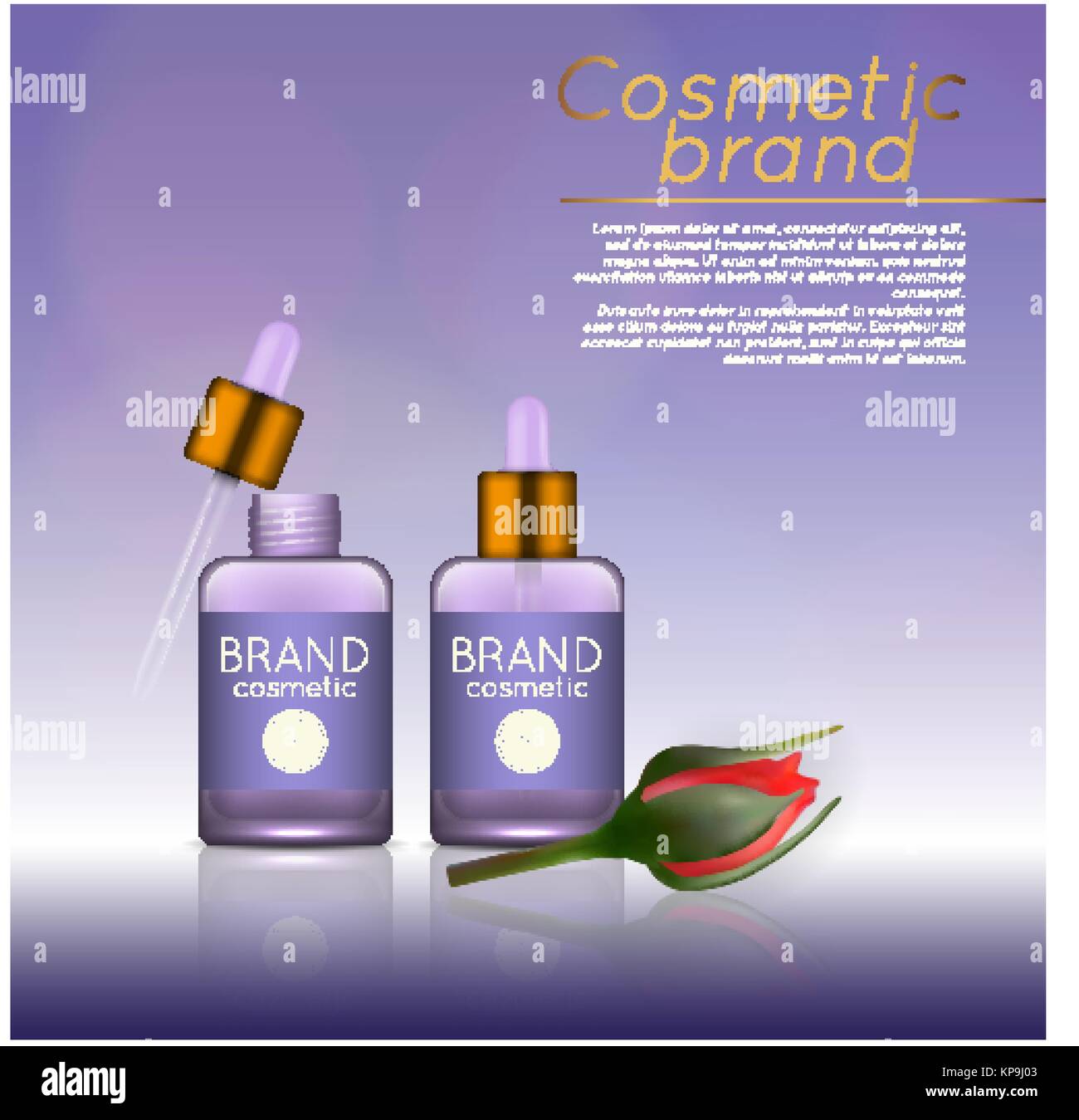 Vector 3D cosmetic illustration with rose and bokeh background. Beauty ...