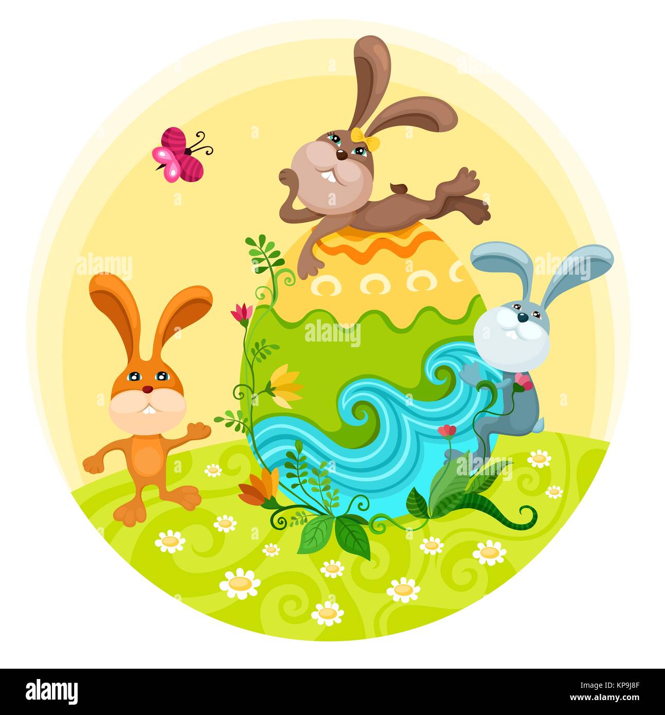 Rabbits illustration cute spring Cut Out Stock Images & Pictures - Alamy