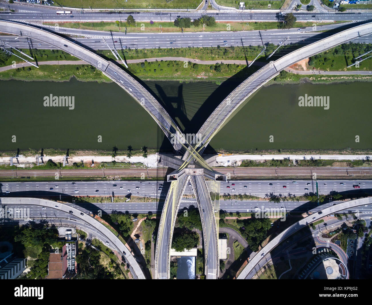 Aerial view of the most famous bridge in the city of Sao Paulo, Brazil Stock Photo
