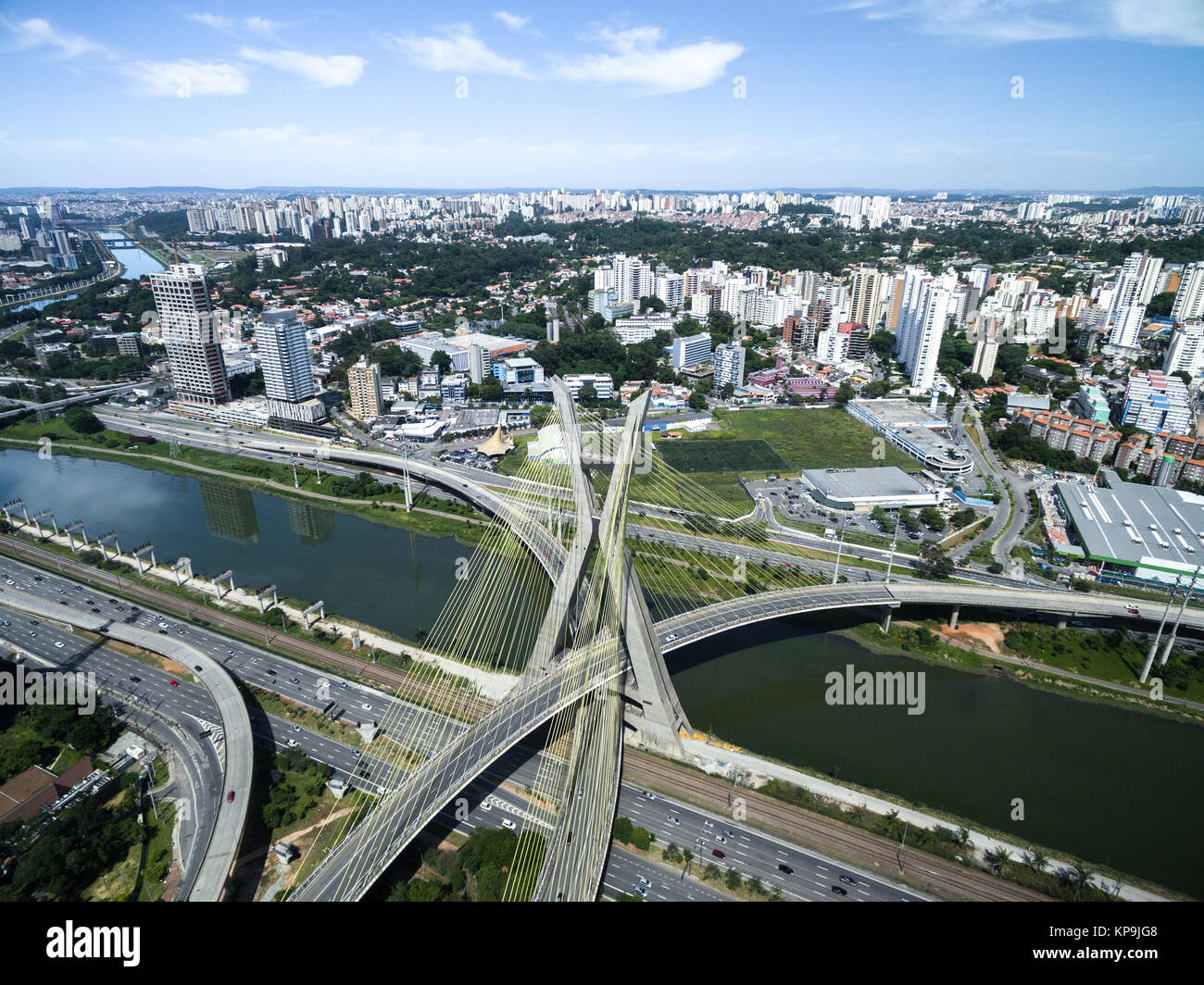 Aerial view of the most famous bridge in the city of Sao Paulo, Brazil Stock Photo