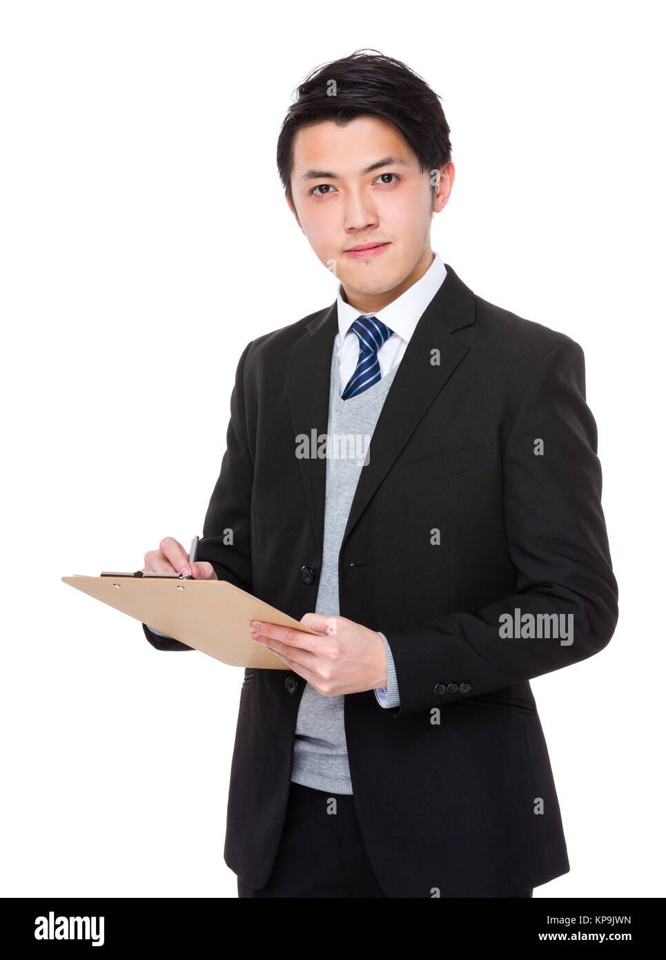 Asian businesswoman take note on clipboard Stock Photo - Alamy