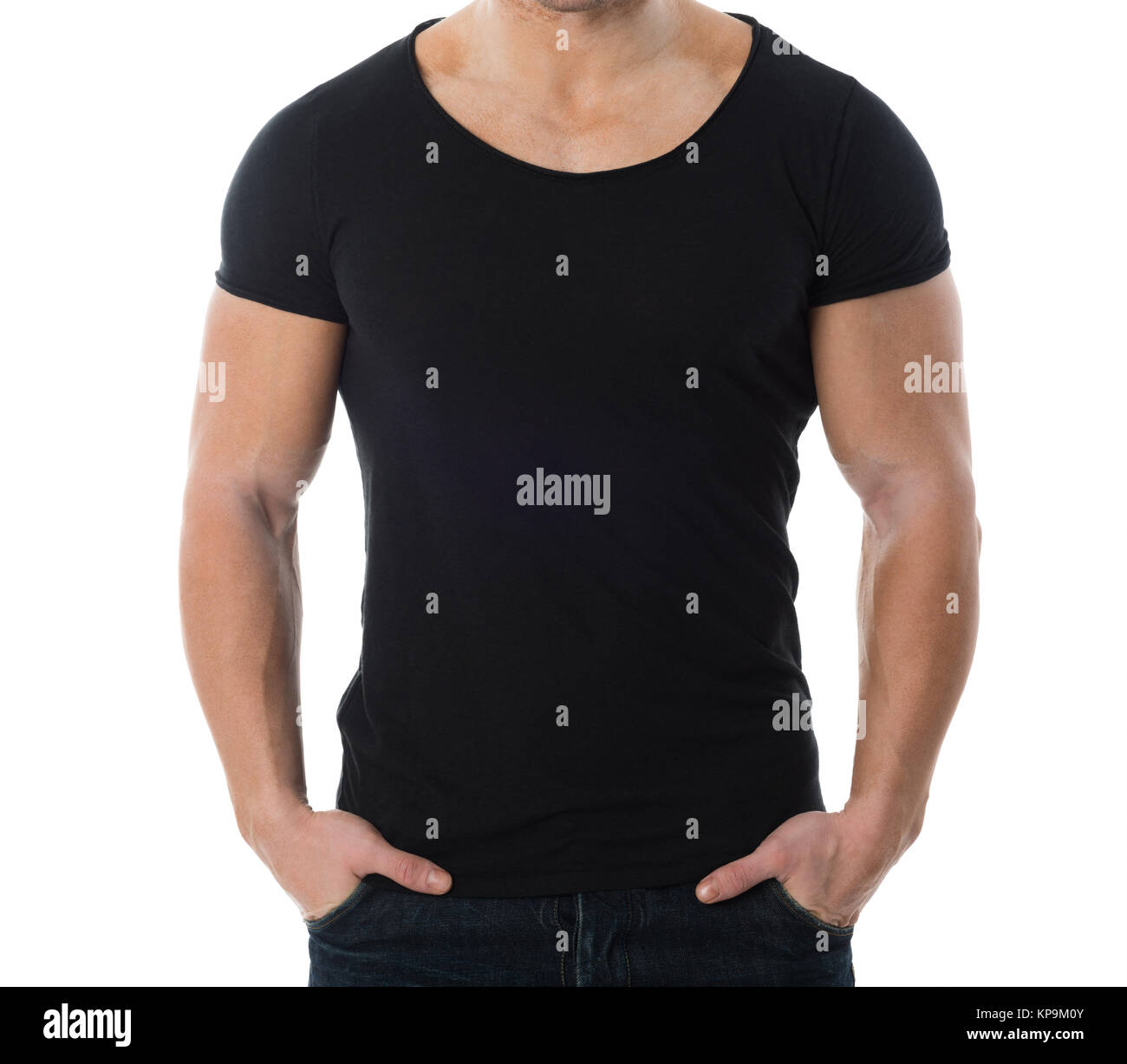 Man In Black Tshirt Standing Against White Background Stock Photo - Alamy