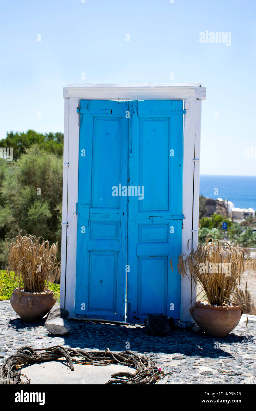 exterior door ajar - blue and white Stock Photo