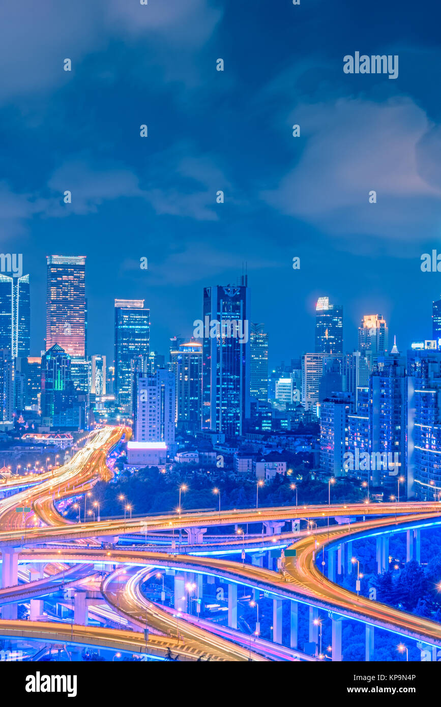 Busy highway traffic light trails at night in city of China Stock Photo ...