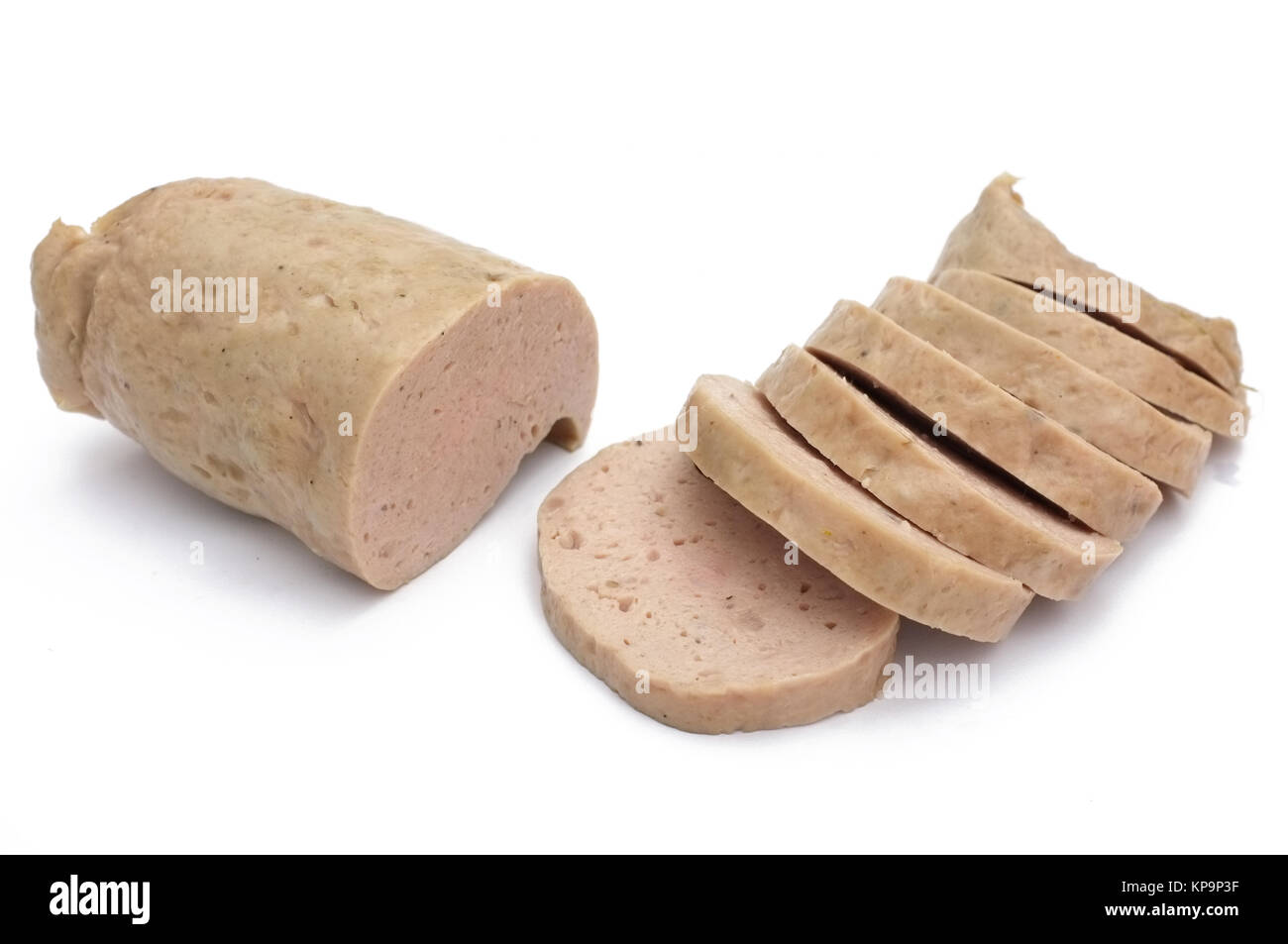 Vietnamese steamed pork sausage wrapped under banana leaf, two half roll Stock Photo