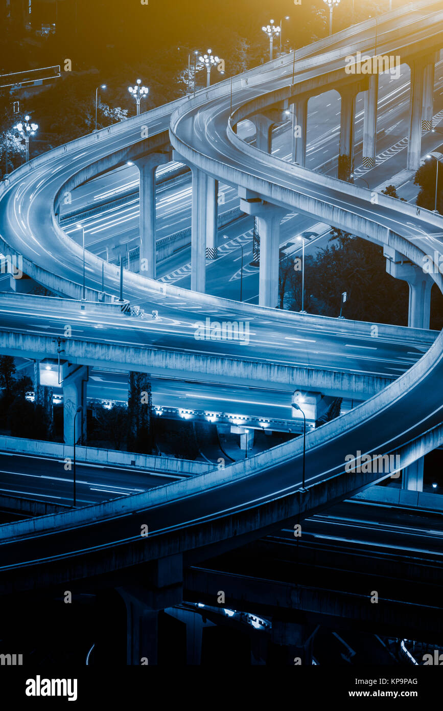 Aerial View of Chengdu overpass at Night. Stock Photo