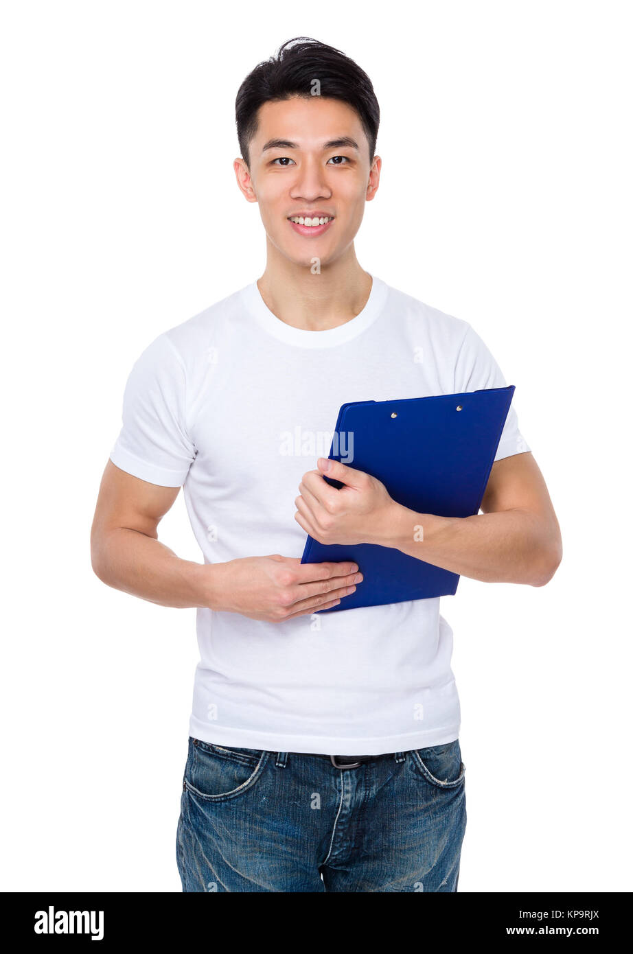 Young Man hold with clipboard Stock Photo - Alamy