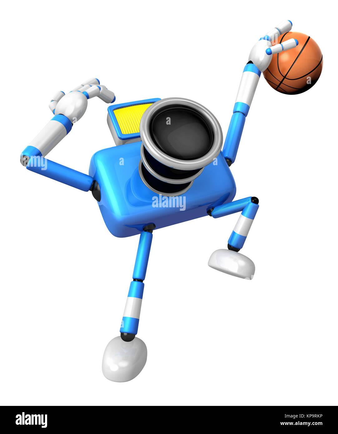 Blue camera basketball player Vigorously jumping. Create 3D Camera