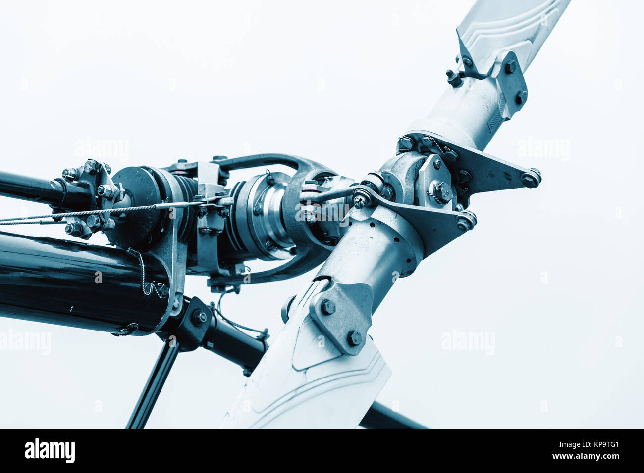 Closeup of helicopter tail rotor blade mechanism, blue colored. detail