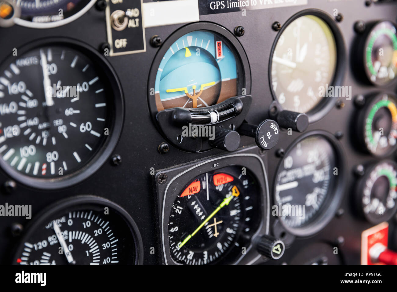 Cockpit helicopter Instruments panel. Interior of helicopter control dashboard, Heli on the
